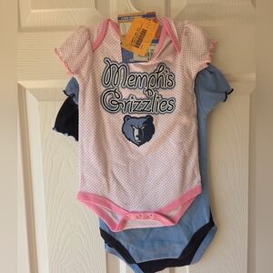 NBA Mempis Grizzlies Baby Girl Set 3Pc Bodysuits 6-9M & 18M NWT 100% Cotton